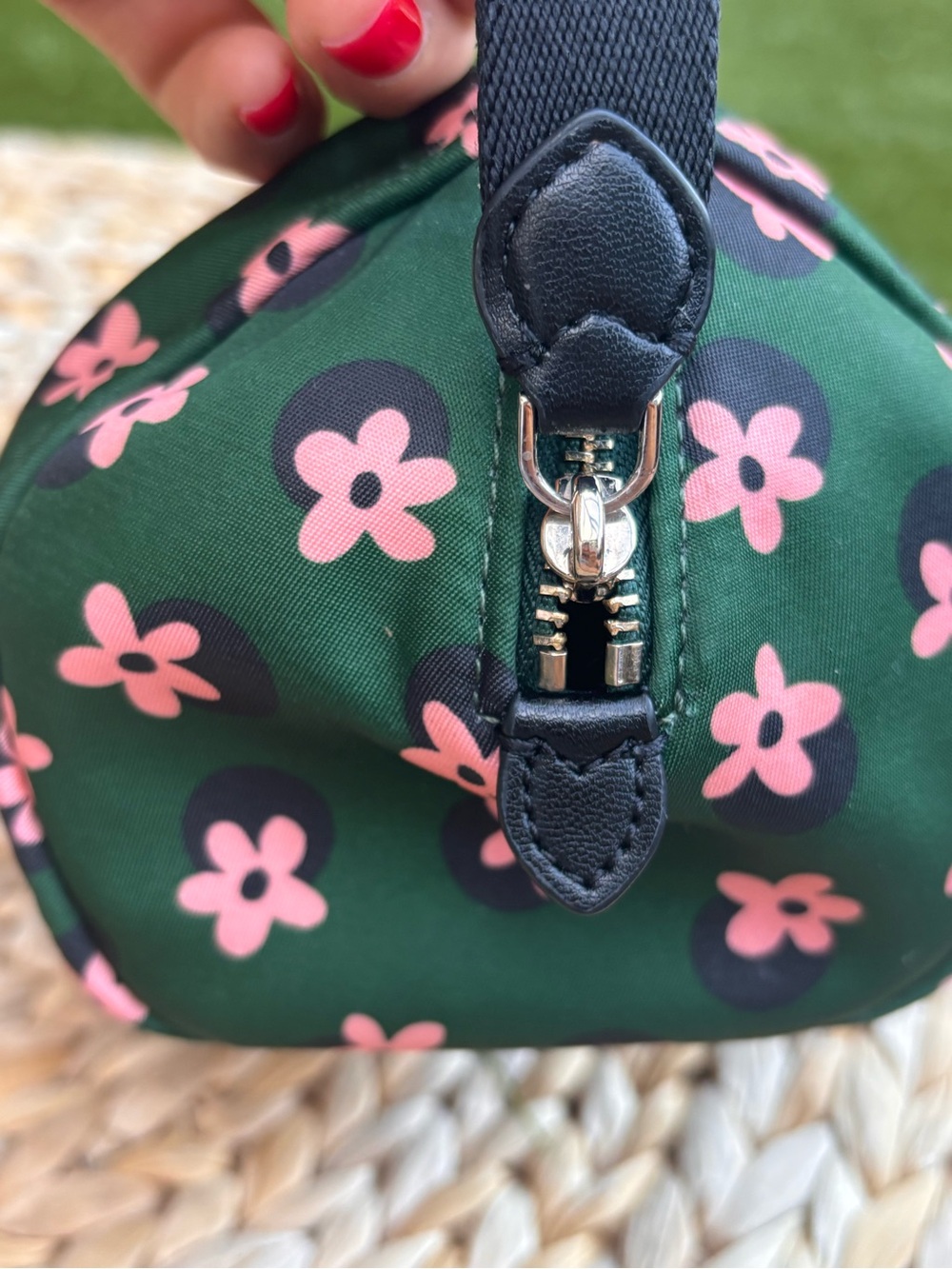 kate spade dark green cosmetic pouch with pink floral print - Picture 3 of 10